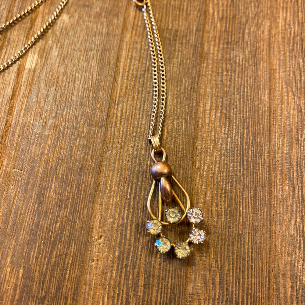 Vtg 50s Star Art 12k Gold Filled Rhinestone Pendant Necklace